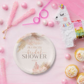 Boho Zacht Roze Bloemige Bruiloft Shower Papieren Bordje (Feest)
