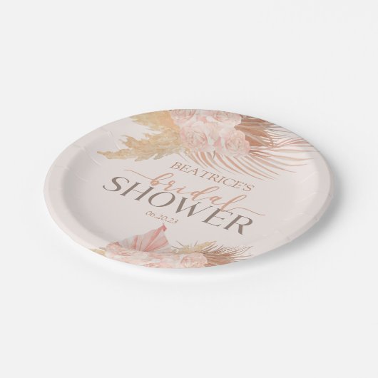 Boho Zacht Roze Bloemige Bruiloft Shower Papieren Bordje (Gekanteld)