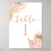 Boho Zacht Roze Tafelnummer Poster (Voorkant)