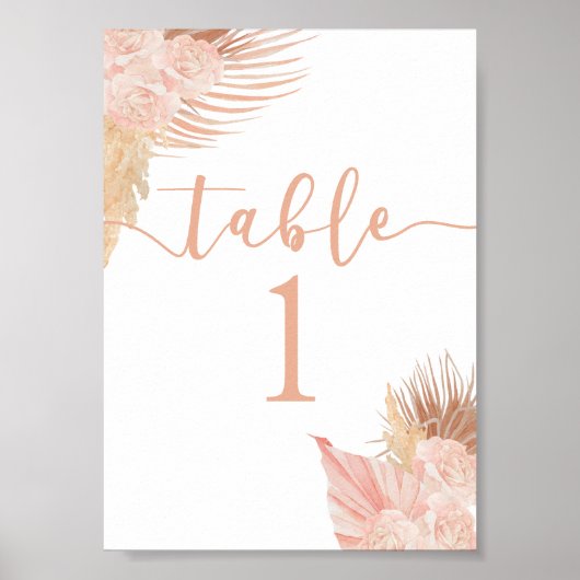 Boho Zacht Roze Tafelnummer Poster (Voorkant)
