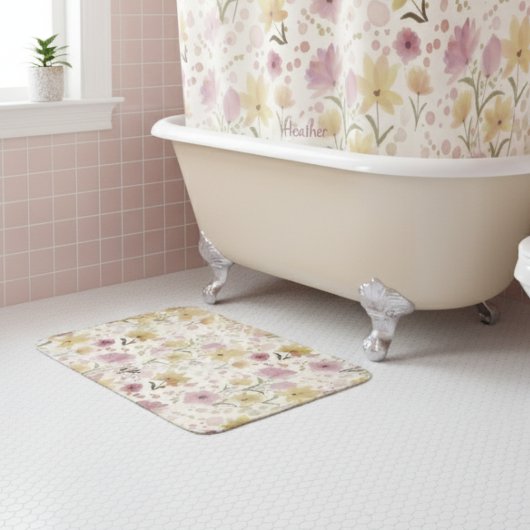 Boho Zacht Roze Watercolor Wilde Bloem Badmat