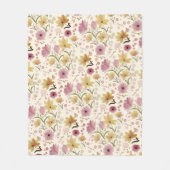 Boho Zacht Roze Waterverf Wildbloem Fleece Deken (Voorkant)