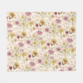 Boho Zacht Roze Waterverf Wildbloem Fleece Deken (Voorkant (Horizontaal))