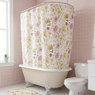 Boho Zacht Roze Waterverf Wildflower Douchegordijn