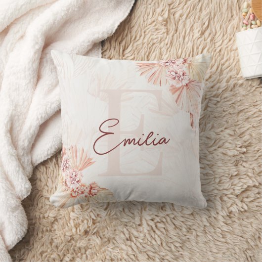 Boho Zachte Baby Meisje Nursery Kid Monogram Roze  Kussen (Deken)