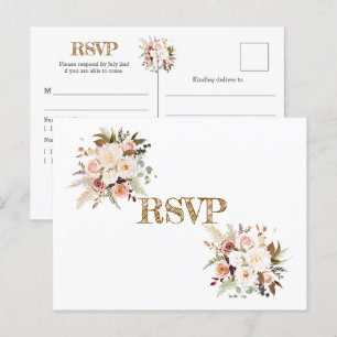 Boho Zachte Gekleurde Rozen/Witte Bloemen RSVP Briefkaart