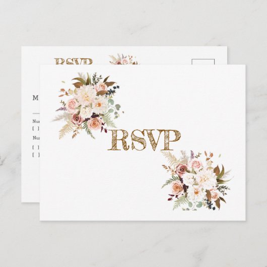 Boho Zachte Gekleurde Rozen/Witte Bloemen RSVP Briefkaart (Voorkant / Achterkant)