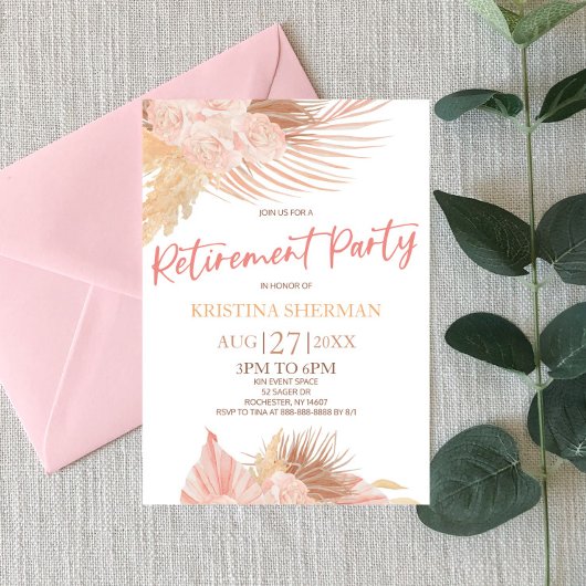 Boho Zachte Roze Bloemen Bloem Pensioen Party Kaart