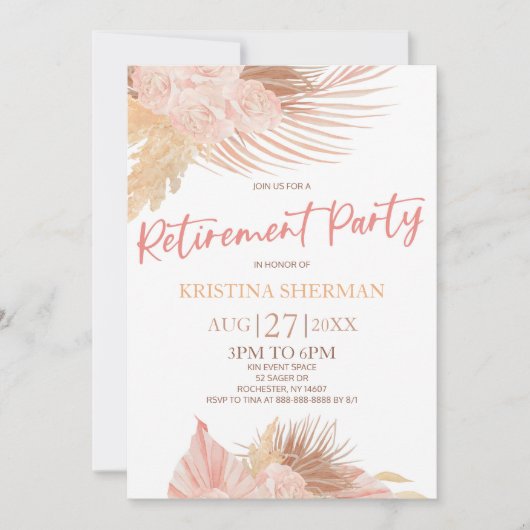 Boho Zachte Roze Bloemen Bloem Pensioen Party Kaart (Voorkant)