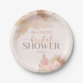 Boho zachte roze bloemen bruidsfeest papieren bordje (Voorkant)