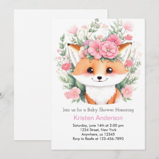 Boho zalige weide vos meisje Baby shower Kaart (Voorkant / Achterkant)