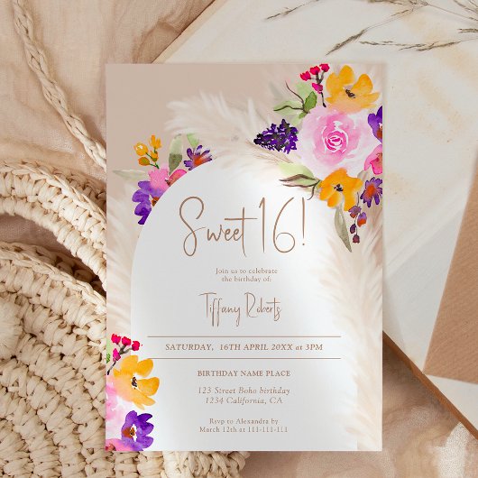 Boho zand bloemenpampas woestijnboog Zoet 16 Kaart