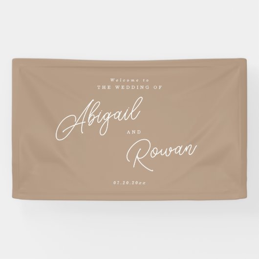 Boho Zand Minimalistische Script Bruiloft Welkom B Spandoek (Horizontaal)
