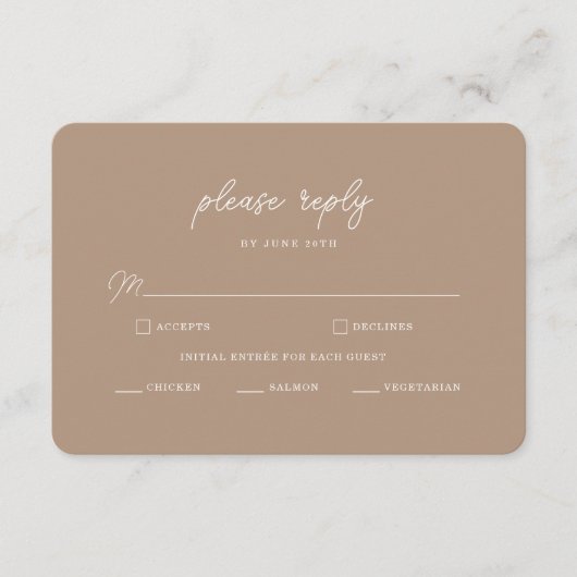 Boho Zand Minimalistische Script Trouw RSVP Kaart (Voorkant)