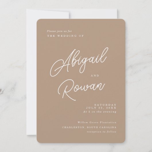 Boho Zand Minimalistische Script Trouw Uitnodiging (Voorkant)