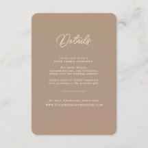 Boho Zand Minimalistische Script Trouwdetails Kaar