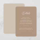 Boho Zand Minimalistische Script Trouwdetails Kaar Informatiekaartje (Voorkant / Achterkant)