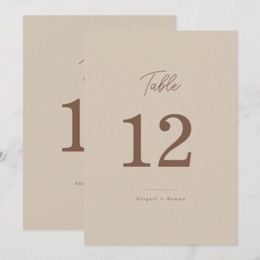 Boho Zand Minimalistische Script Trouwtafel Nummer Kaart (Voorkant / Achterkant)