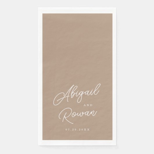 Boho Zand Script Minimalistische Trouw Gast Handdo Servet (Voorkant)