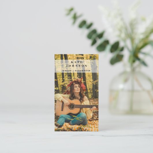 Boho zanger muzikant foto sociale media QR code Visitekaartje (Staand voorkant)