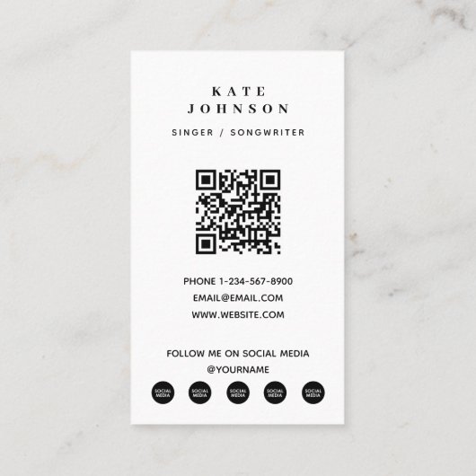 Boho zanger muzikant foto sociale media QR code Visitekaartje (Achterkant)