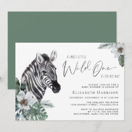 Boho Zebra Floral Waterverf Baby shower Kaart