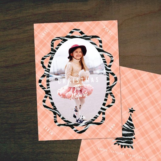 Boho Zebra & Plaid Ovaal Foto Kerstmis Feestdagenkaart