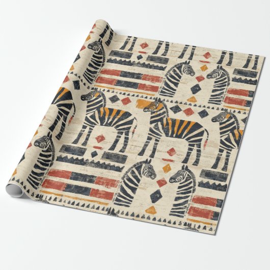 Boho Zebra Tribale Safari Patroon Cadeaupapier (Uitgerold)