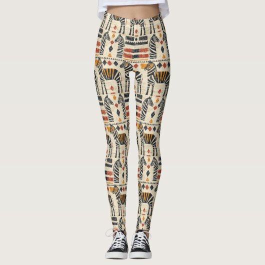 Boho Zebra Tribale Safari Patroon Leggings (Voorkant)