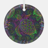 Boho Zee Schildpad: psychedelisch Mandala-patroon Glas Ornament (Voorkant)