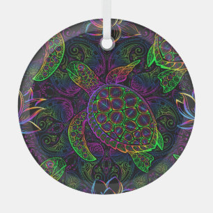 Boho Zee Schildpad: psychedelisch Mandala-patroon Glas Ornament