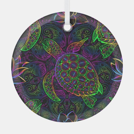 Boho Zee Schildpad: psychedelisch Mandala-patroon Glas Ornament (Voorkant)