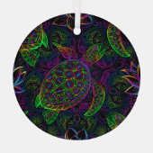 Boho Zee Schildpad: psychedelisch Mandala-patroon Glas Ornament (Achterkant)