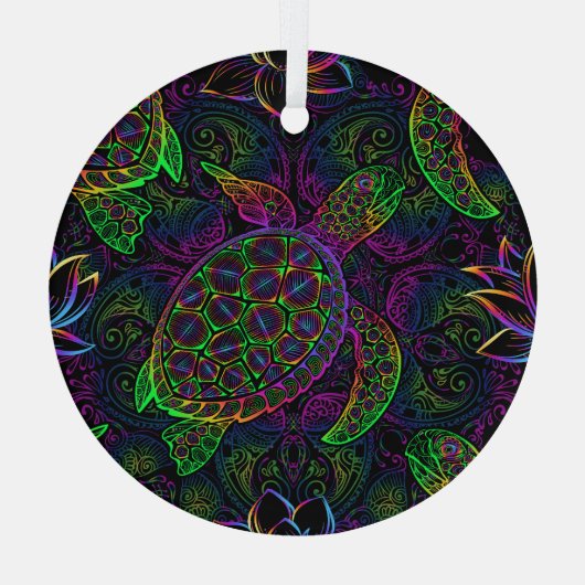 Boho Zee Schildpad: psychedelisch Mandala-patroon Glas Ornament (Achterkant)