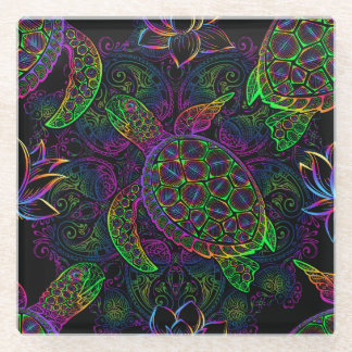 Boho Zee Schildpad: psychedelisch Mandala-patroon Glazen Onderzetter
