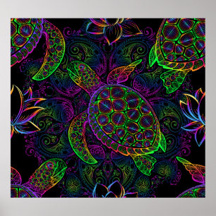 Boho Zee Schildpad: psychedelisch Mandala-patroon Poster