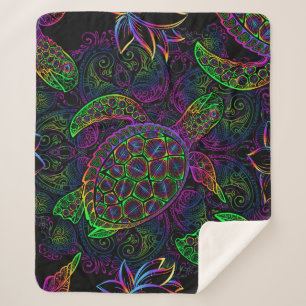 Boho Zee Schildpad: psychedelisch Mandala-patroon Sherpa Deken