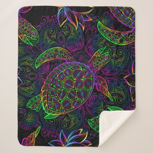 Boho Zee Schildpad: psychedelisch Mandala-patroon Sherpa Deken (Voorkant)