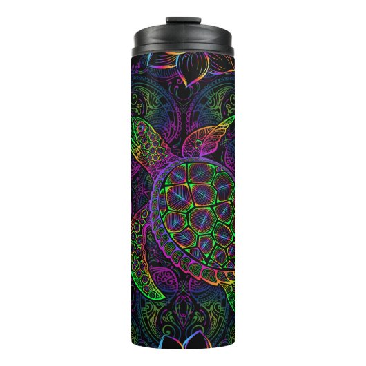 Boho Zee Schildpad: psychedelisch Mandala-patroon Thermosbeker (Voorkant)