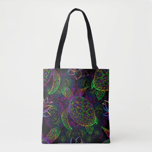 Boho Zee Schildpad: psychedelisch Mandala-patroon Tote Bag (Voorkant)