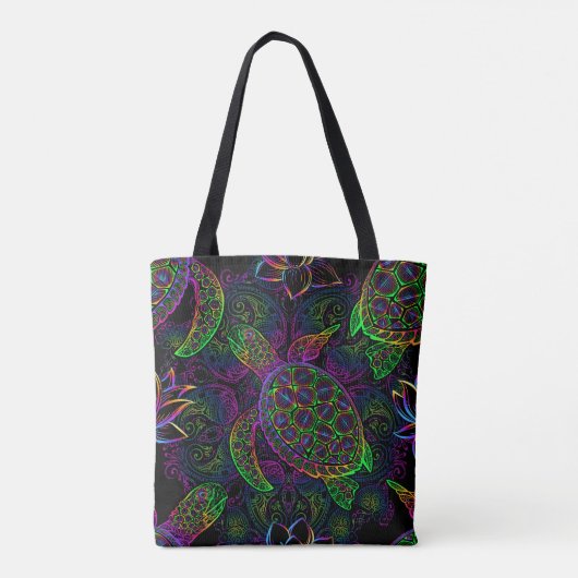Boho Zee Schildpad: psychedelisch Mandala-patroon Tote Bag (Achterkant)