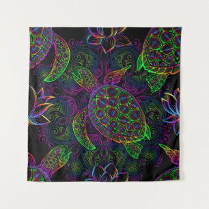 Boho Zee Schildpad: psychedelisch Mandala-patroon Wandkleed