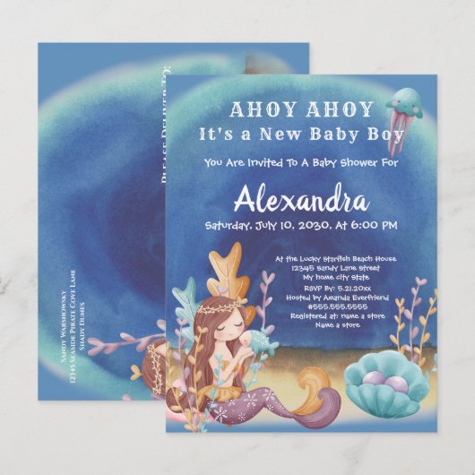 Boho Zeemeermin, Onder het Zee Boy Baby shower Uitnodiging Briefkaart (Voorkant / Achterkant)