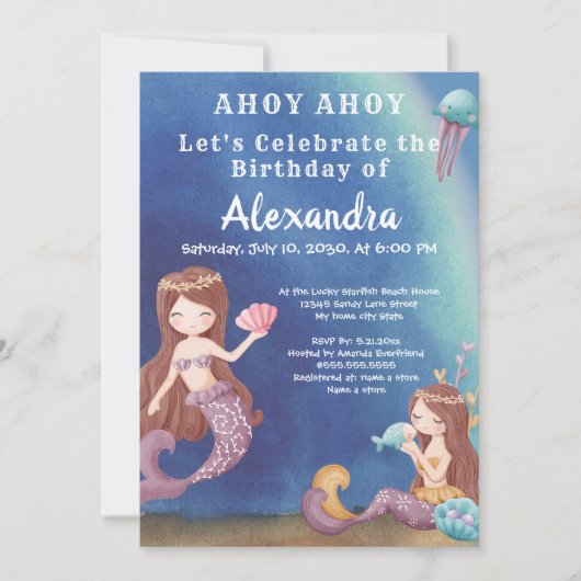 Boho Zeemeermin, Onder het Zee Boy Verjaardagsfees Kaart (Voorkant)