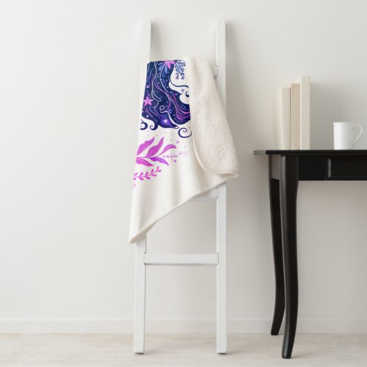 Boho Zeemeermin Onder het Zee Roze & Paarse Sherpa Deken (In situ)