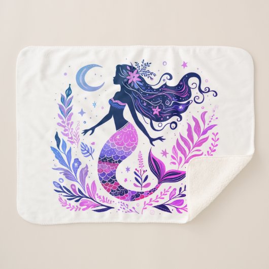 Boho Zeemeermin Onder het Zee Roze & Paarse Sherpa Deken (Voorkant (horizontaal))