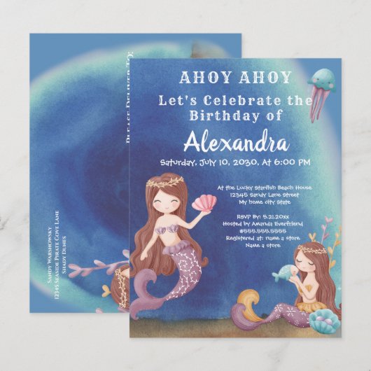 Boho Zeemeermin, Onder het Zee Verjaardagsfeest Uitnodiging Briefkaart (Voorkant / Achterkant)