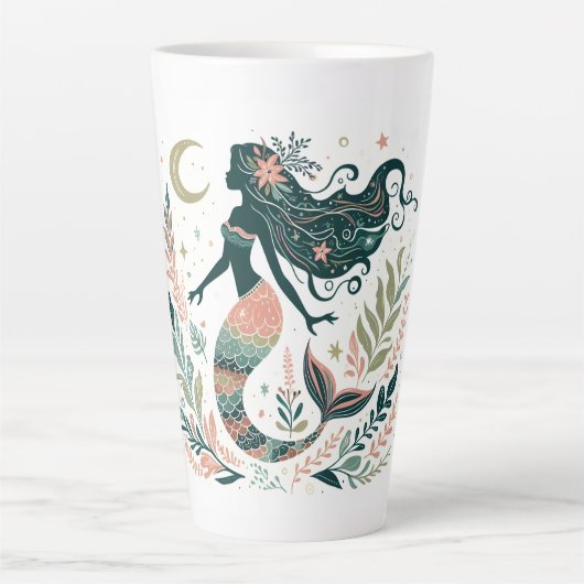 Boho Zeemeermin Onder het Zee Whimsical Latte Mok (Voorkant)