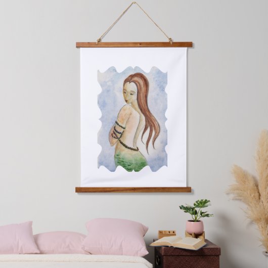 Boho Zeemeermin Waterverf Hout Topped Hangend Wandkleed (Slaapkamer)