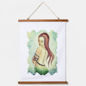 Boho Zeemeermin Waterverf Zeeschuim Groen Hangend Wandkleed (Voorkant)